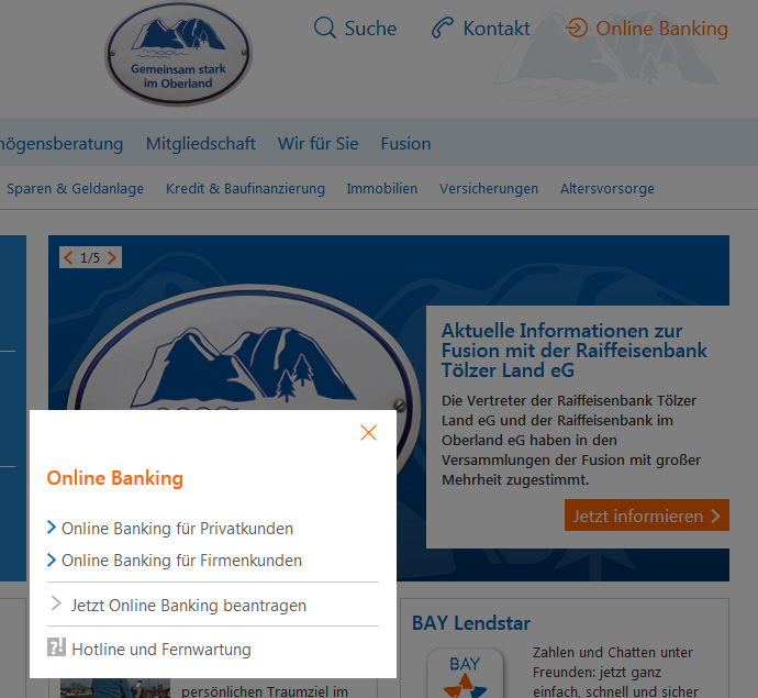 Neue Optik Online Banking Button Raiffeisenbank Im Oberland Eg